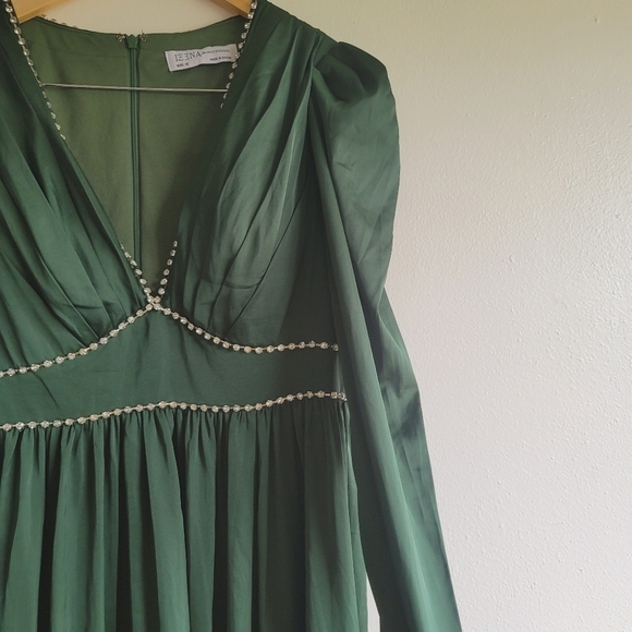 Ieena for Mac Duggal,Satin Puff  Shoulder  Gown,Emerald Green/Rhinestone,Size 10 - Picture 7 of 11